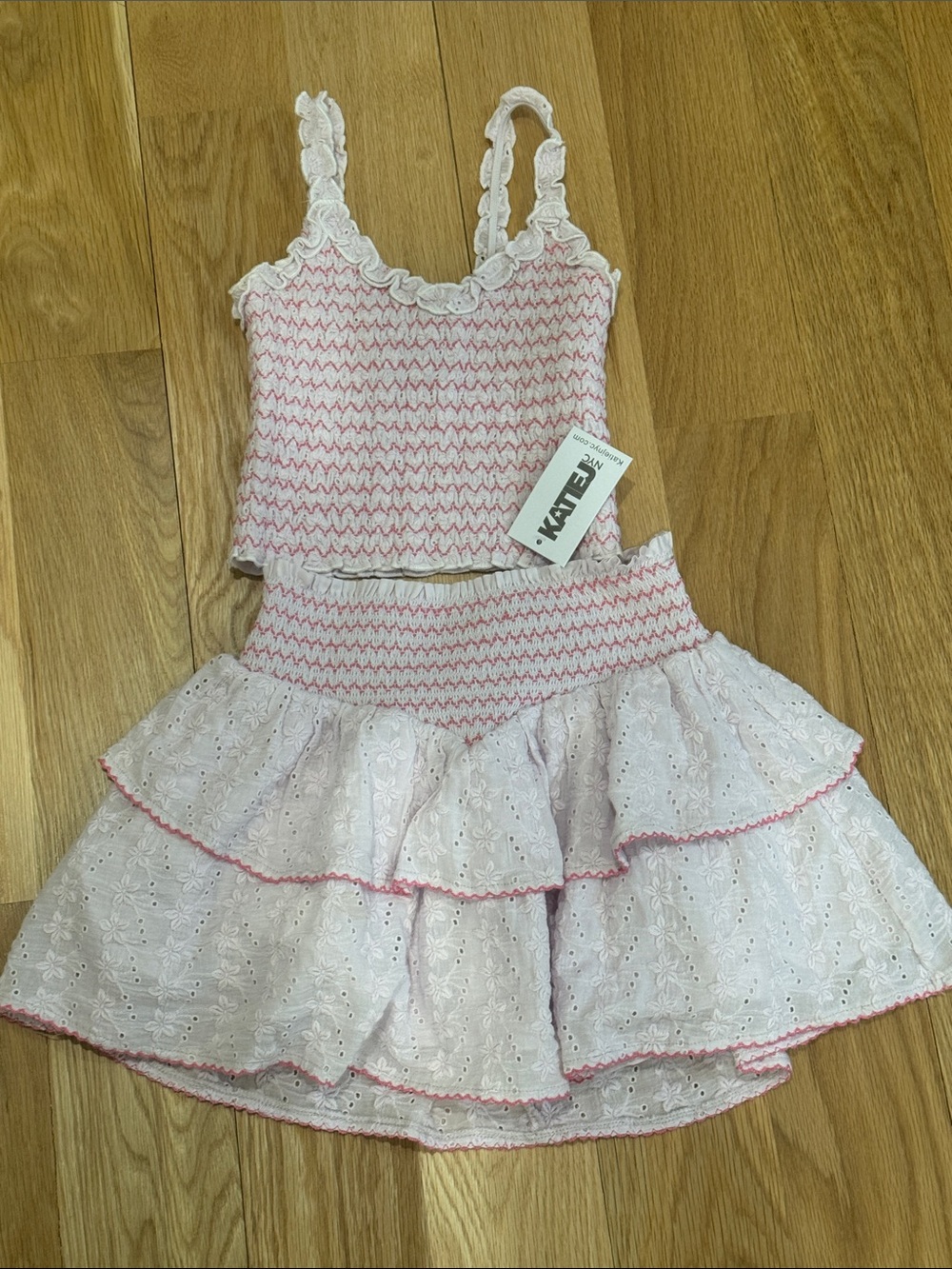 KATE M. Pink Eyelet Two-Piece Tank & Tiered Skirt Set